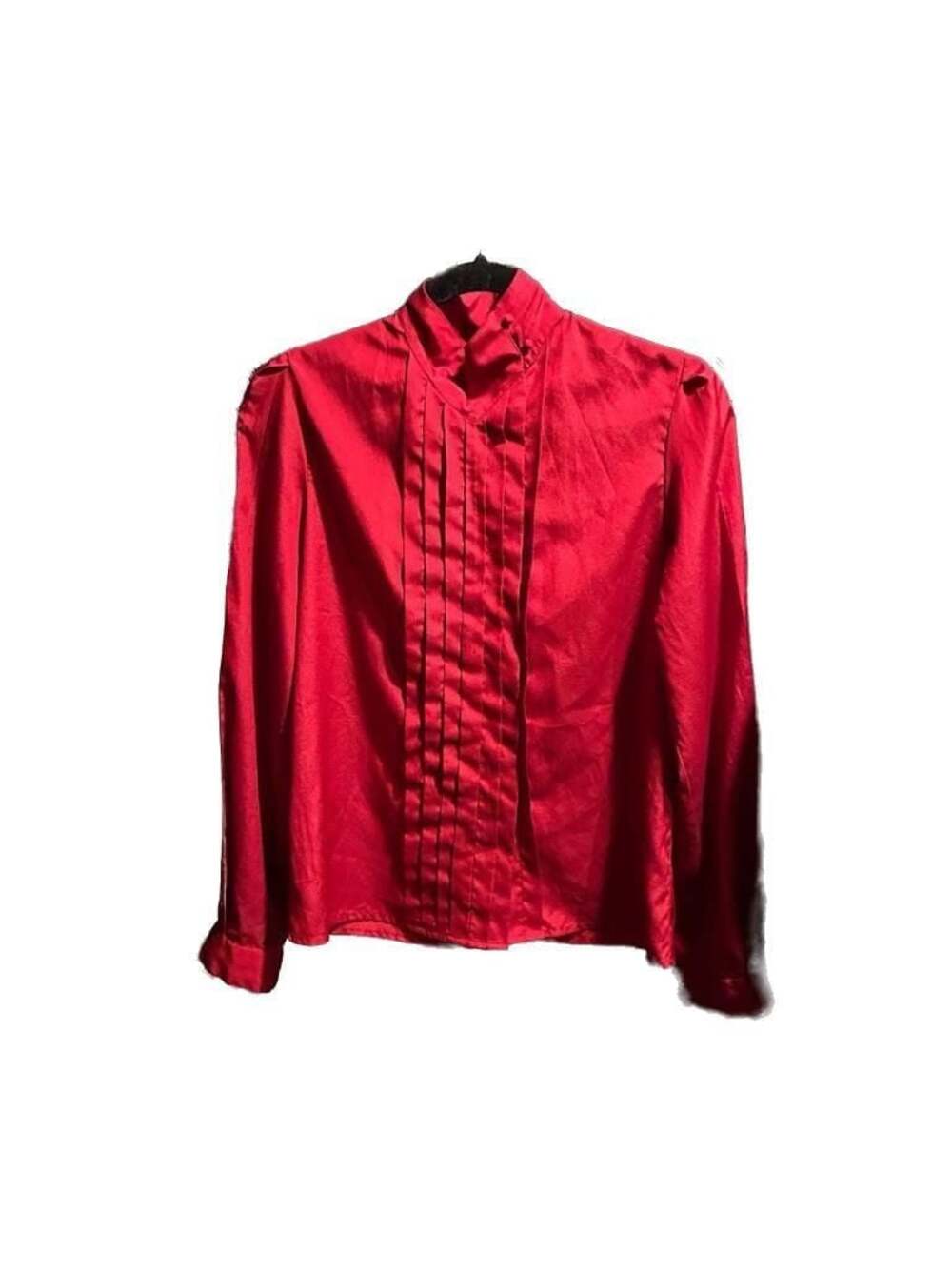 Steven Barry Vintage Red Pleated Button-Front Mock Neck Blouse